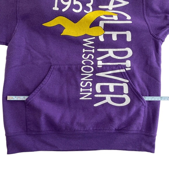 Hoodie Women's MEDIUM Graphic Eagle River, WI Kangaroo Pocket Heavyweight Purple - Picture 5 of 11
